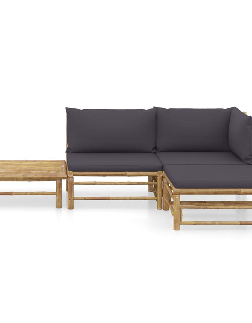 Încărcați imaginea în vizualizatorul Galerie, Set mobilier de grădină cu perne gri închis, 4 piese, bambus - Lando
