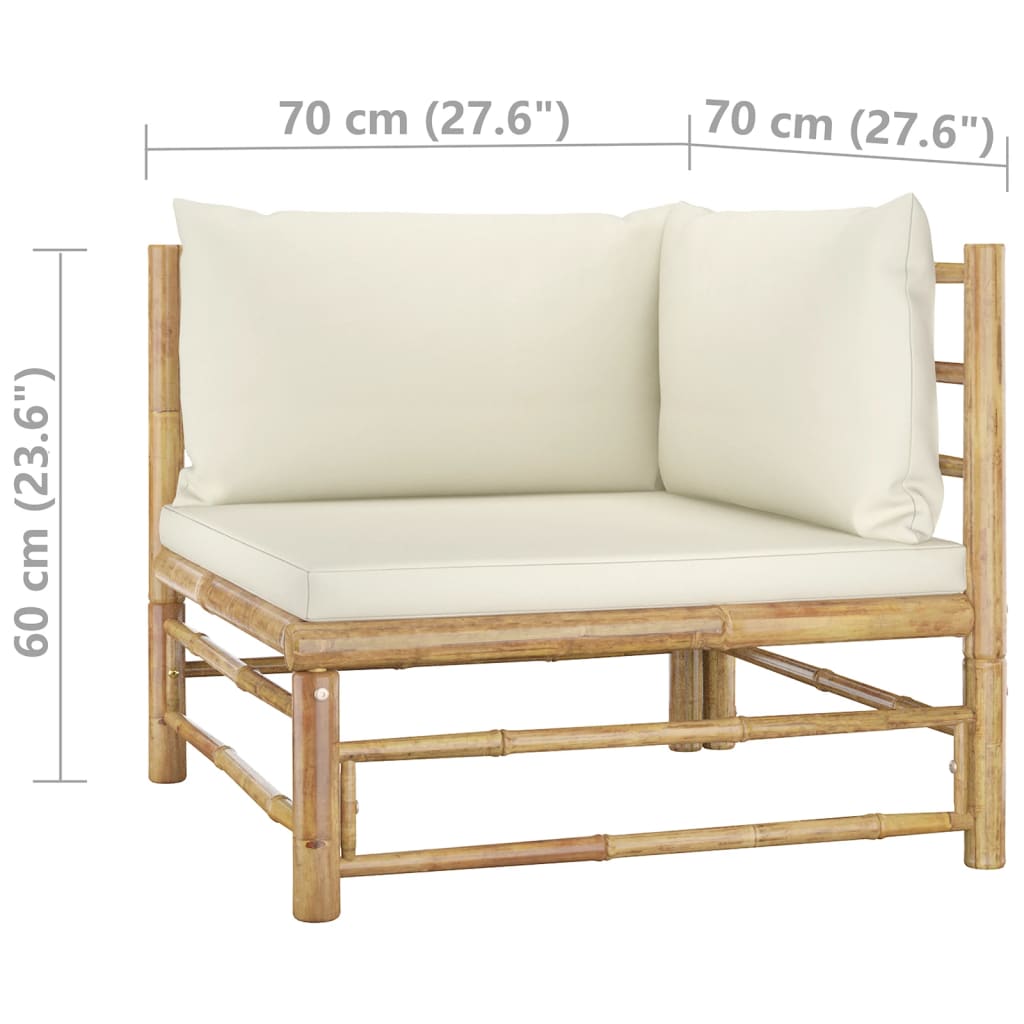 Set mobilier de grădină, cu perne alb crem, 5 piese, bambus - Lando