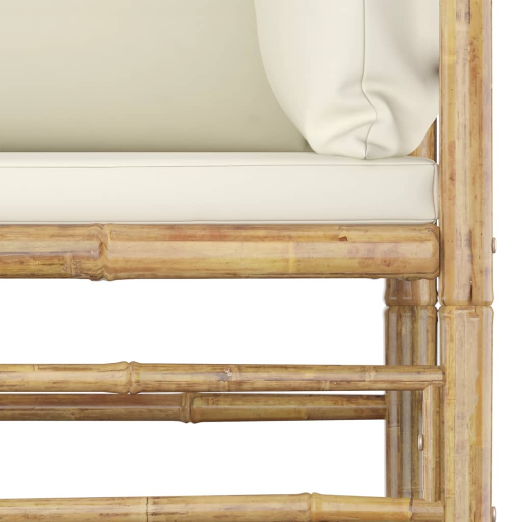Set mobilier de grădină, cu perne alb crem, 5 piese, bambus - Lando
