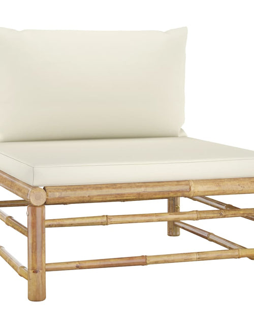 Încărcați imaginea în vizualizatorul Galerie, Set mobilier de grădină cu perne alb crem, 5 piese, bambus - Lando
