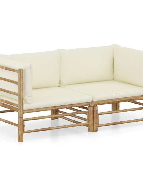 Încărcați imaginea în vizualizatorul Galerie, Set mobilier de grădină cu perne alb crem, 2 piese, bambus - Lando
