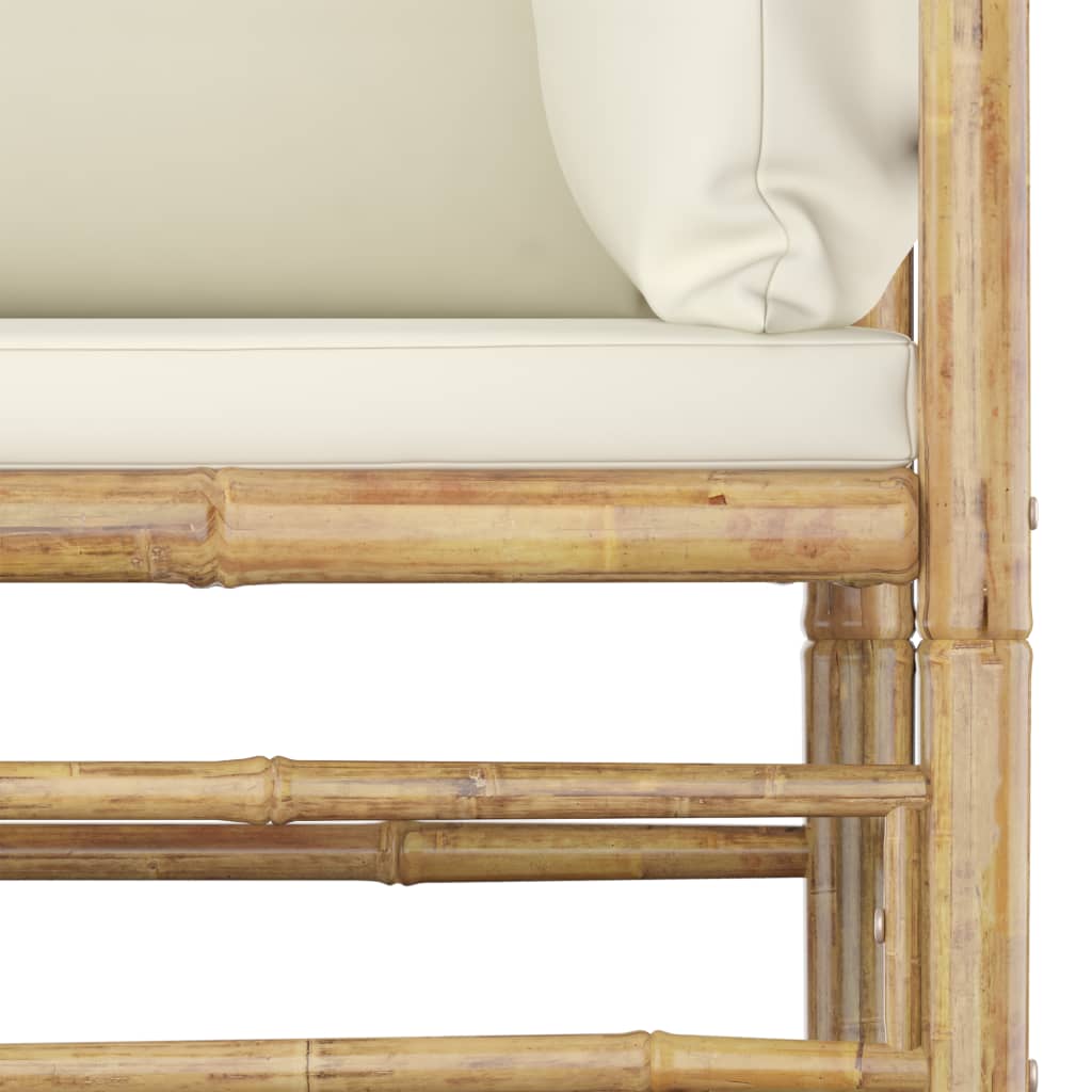 Set mobilier de grădină, cu perne alb crem, 4 piese, bambus - Lando