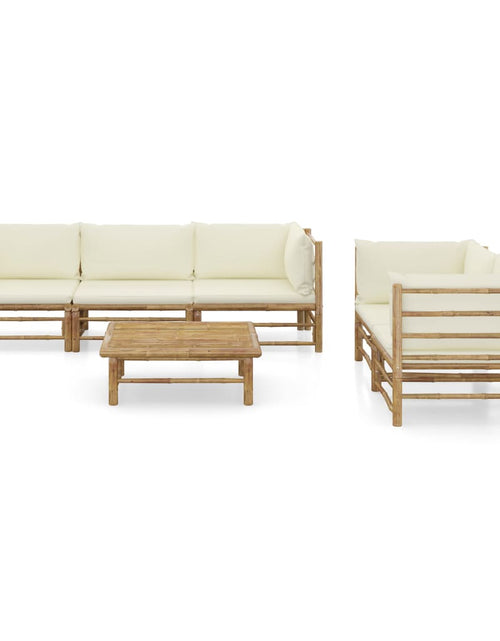 Încărcați imaginea în vizualizatorul Galerie, Set mobilier de grădină cu perne alb crem, 6 piese, bambus - Lando
