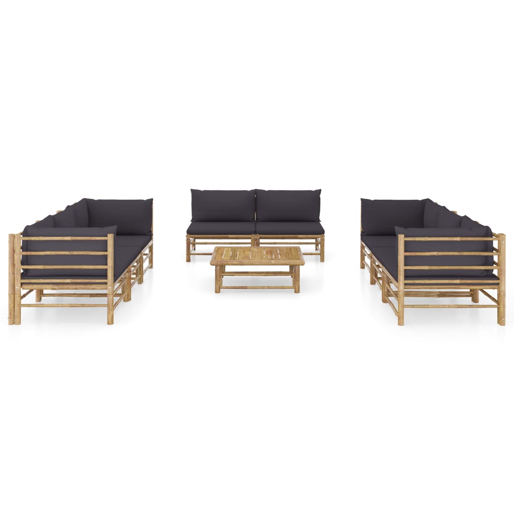 Set mobilier de grădină cu perne gri închis, 9 piese, bambus - Lando