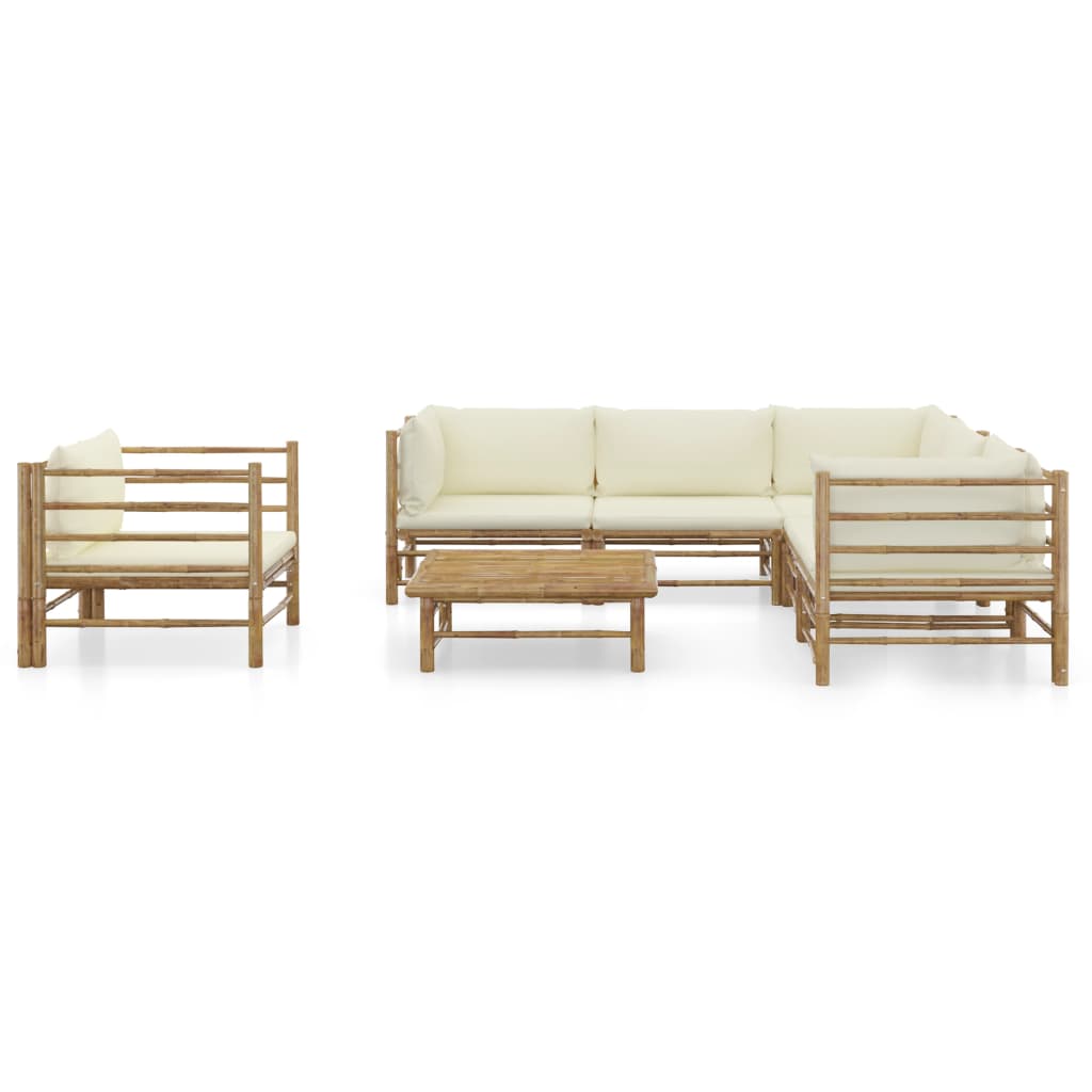 Set mobilier de grădină cu perne alb crem, 7 piese, bambus - Lando