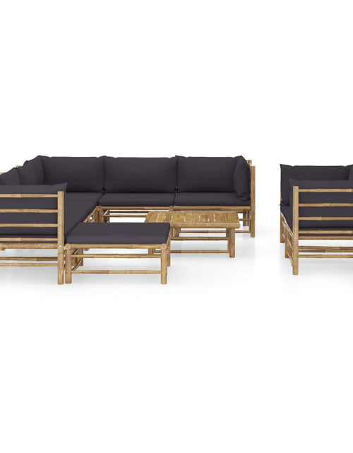 Încărcați imaginea în vizualizatorul Galerie, Set mobilier de grădină cu perne gri închis, 10 piese, bambus - Lando
