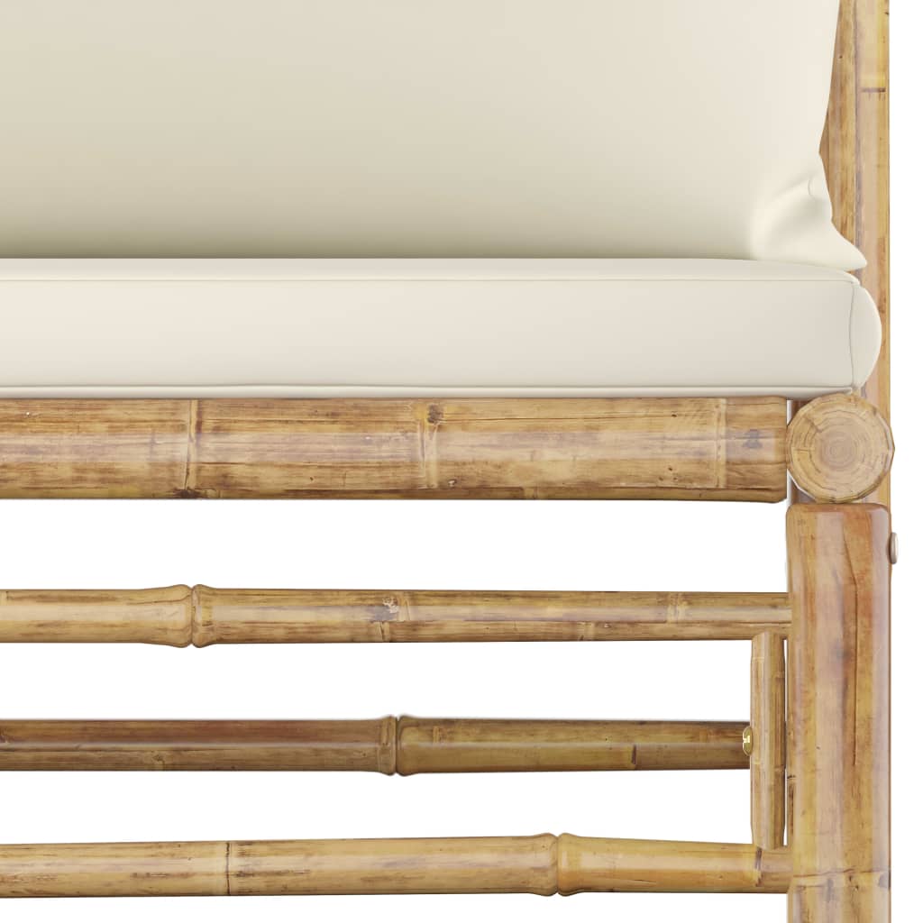 Set mobilier de grădină, cu perne alb crem, 11 piese, bambus - Lando
