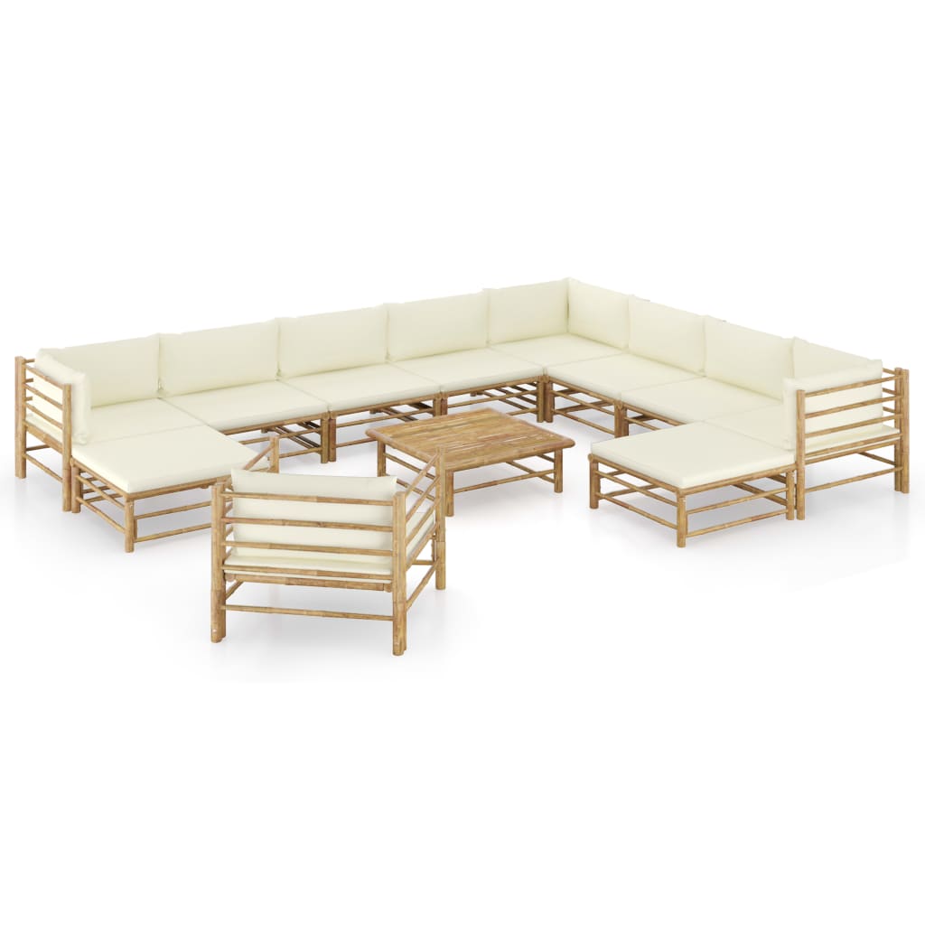 Set mobilier de grădină cu perne alb crem, 12 piese, bambus - Lando