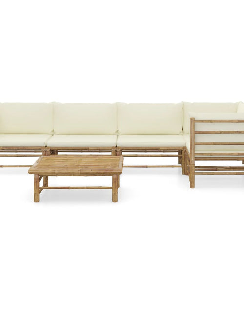 Загрузите изображение в средство просмотра галереи, Set mobilier de grădină cu perne alb crem, 6 piese, bambus - Lando
