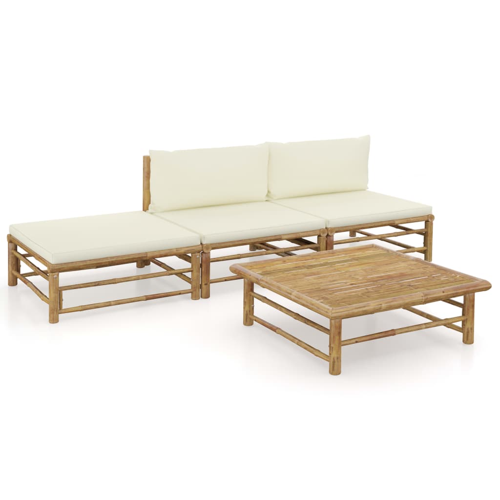 Set mobilier de grădină, cu perne alb crem, 3 piese, bambus - Lando