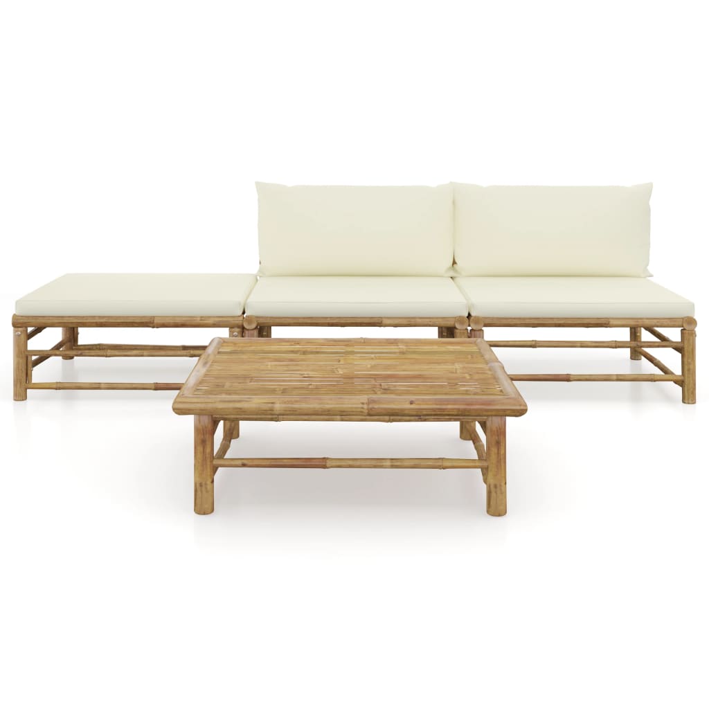 Set mobilier de grădină, cu perne alb crem, 3 piese, bambus - Lando