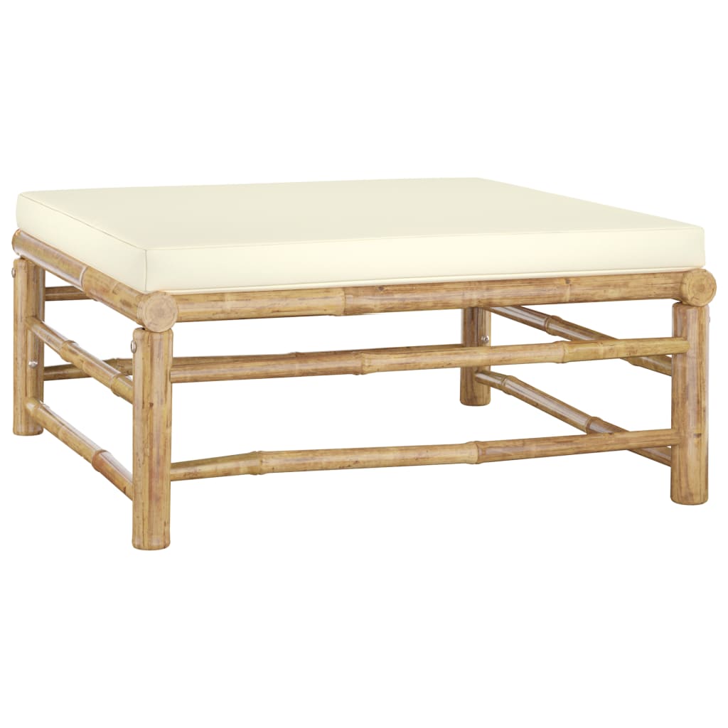 Set mobilier de grădină, cu perne alb crem, 3 piese, bambus - Lando