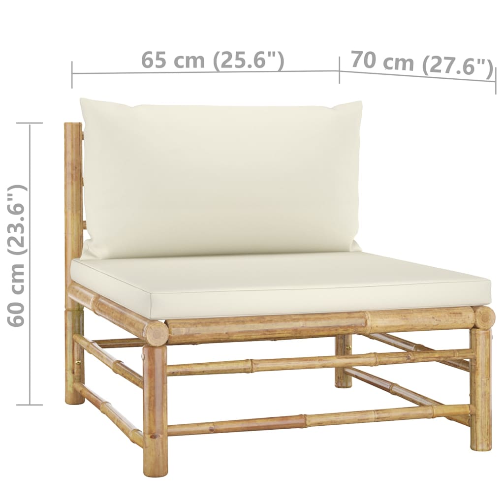 Set mobilier de grădină, cu perne alb crem, 3 piese, bambus - Lando
