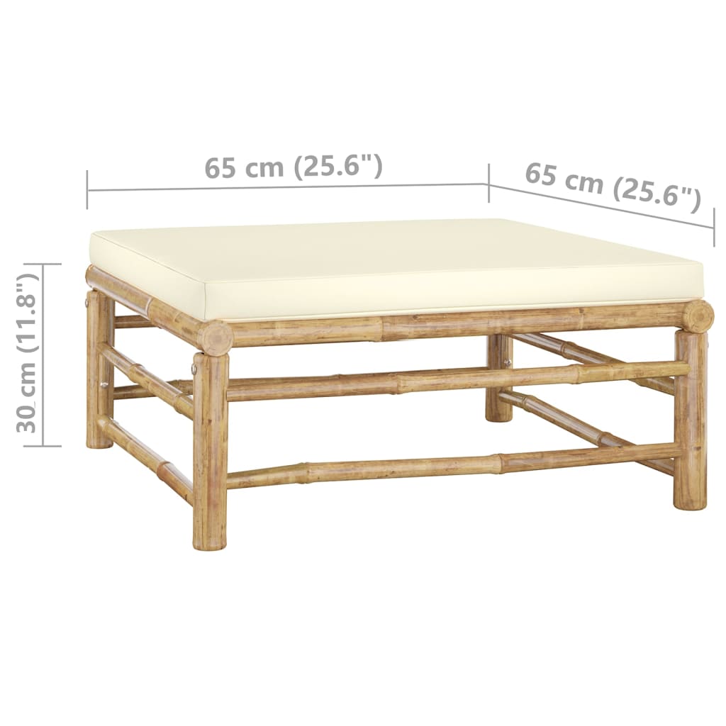 Set mobilier de grădină, cu perne alb crem, 3 piese, bambus - Lando