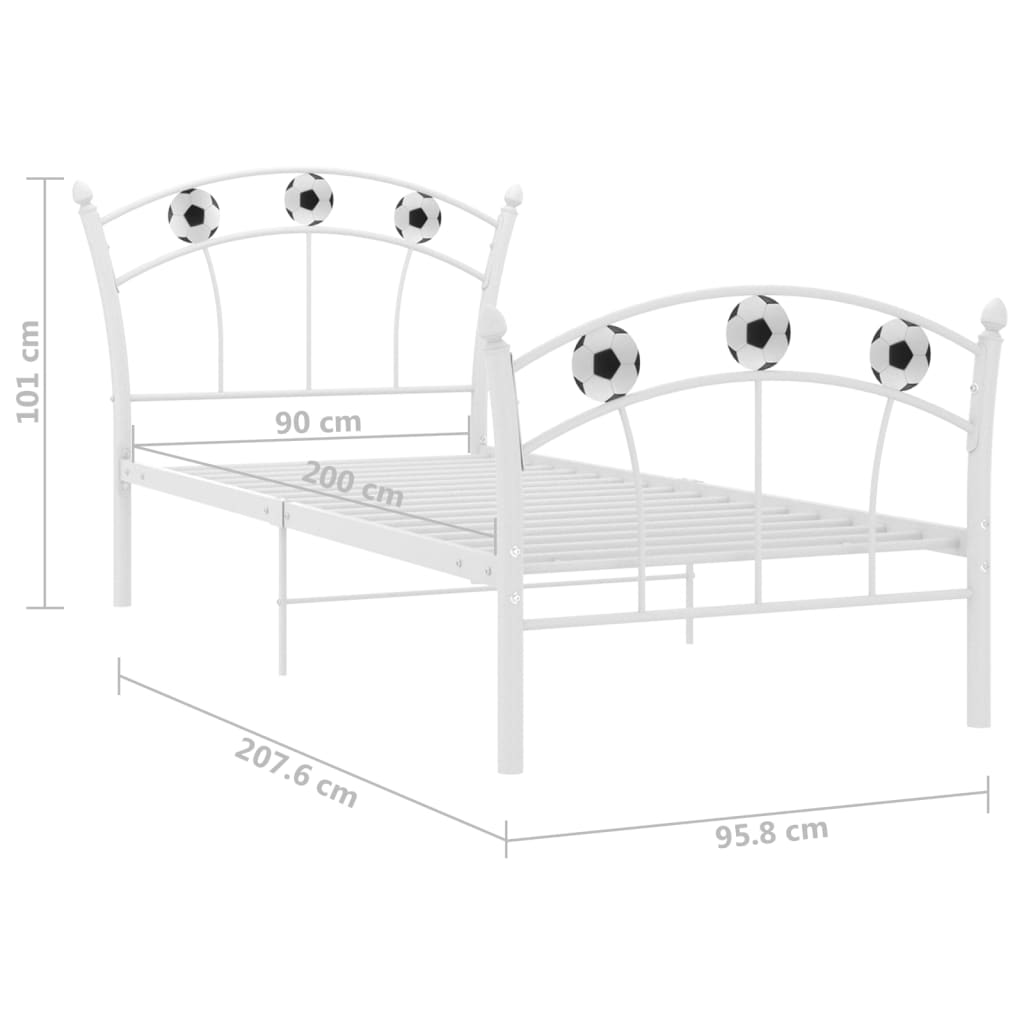 Cadru de pat, cu model de fotbal, alb, 90 x 200 cm, metal - Lando