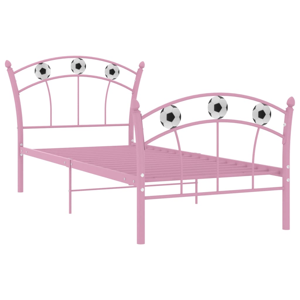 Cadru de pat, cu model de fotbal, roz, 90 x 200 cm, metal - Lando