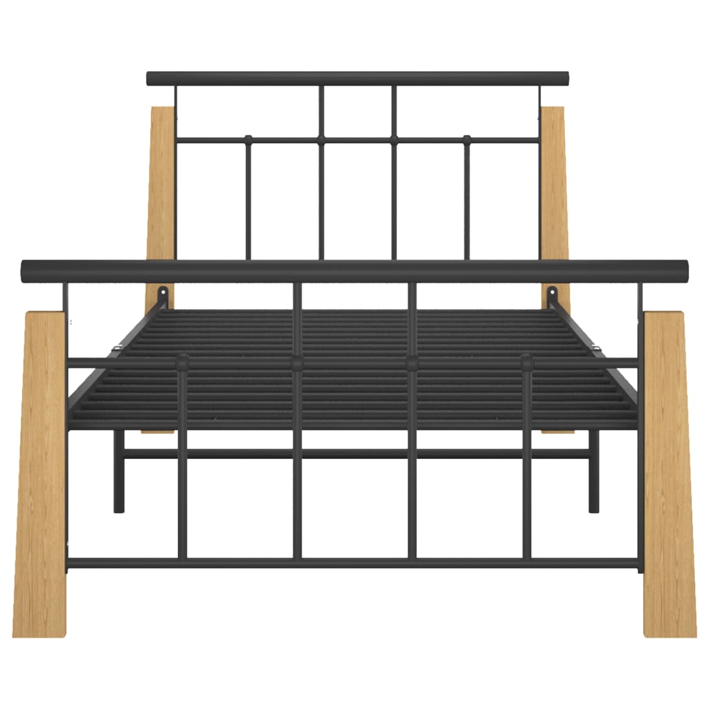 Cadru de pat, 90x200 cm, metal și lemn masiv de stejar - Lando