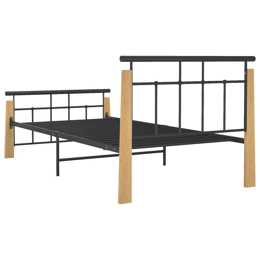 Cadru de pat, 100x200 cm, metal și lemn masiv stejar - Lando