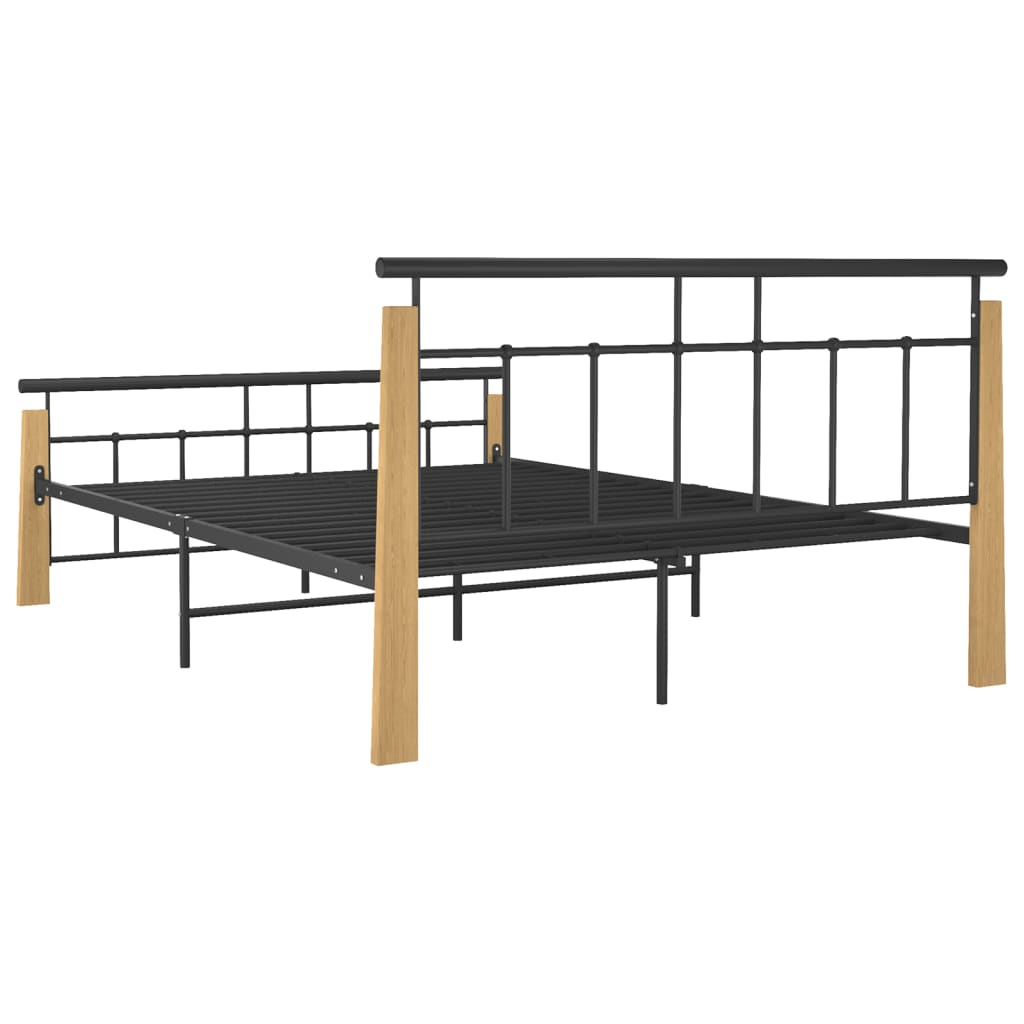 Cadru de pat,140x200 cm, metal și lemn masiv de stejar - Lando
