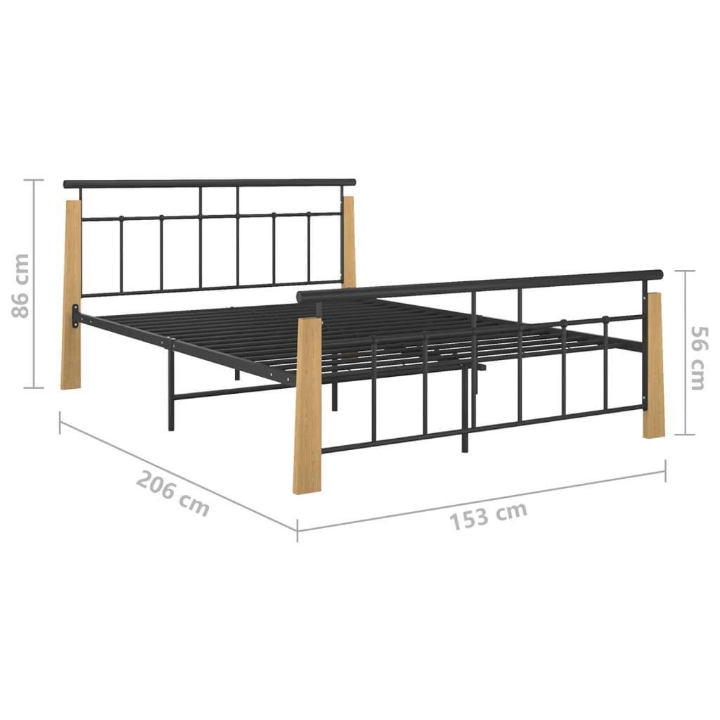 Cadru de pat,140x200 cm, metal și lemn masiv de stejar - Lando