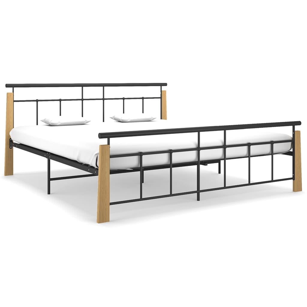 Cadru de pat, 180x200 cm, metal și lemn masiv stejar - Lando