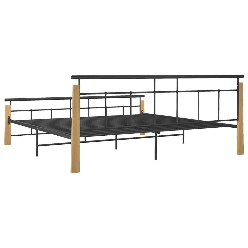 Cadru de pat, 200x200 cm, metal și lemn masiv de stejar - Lando
