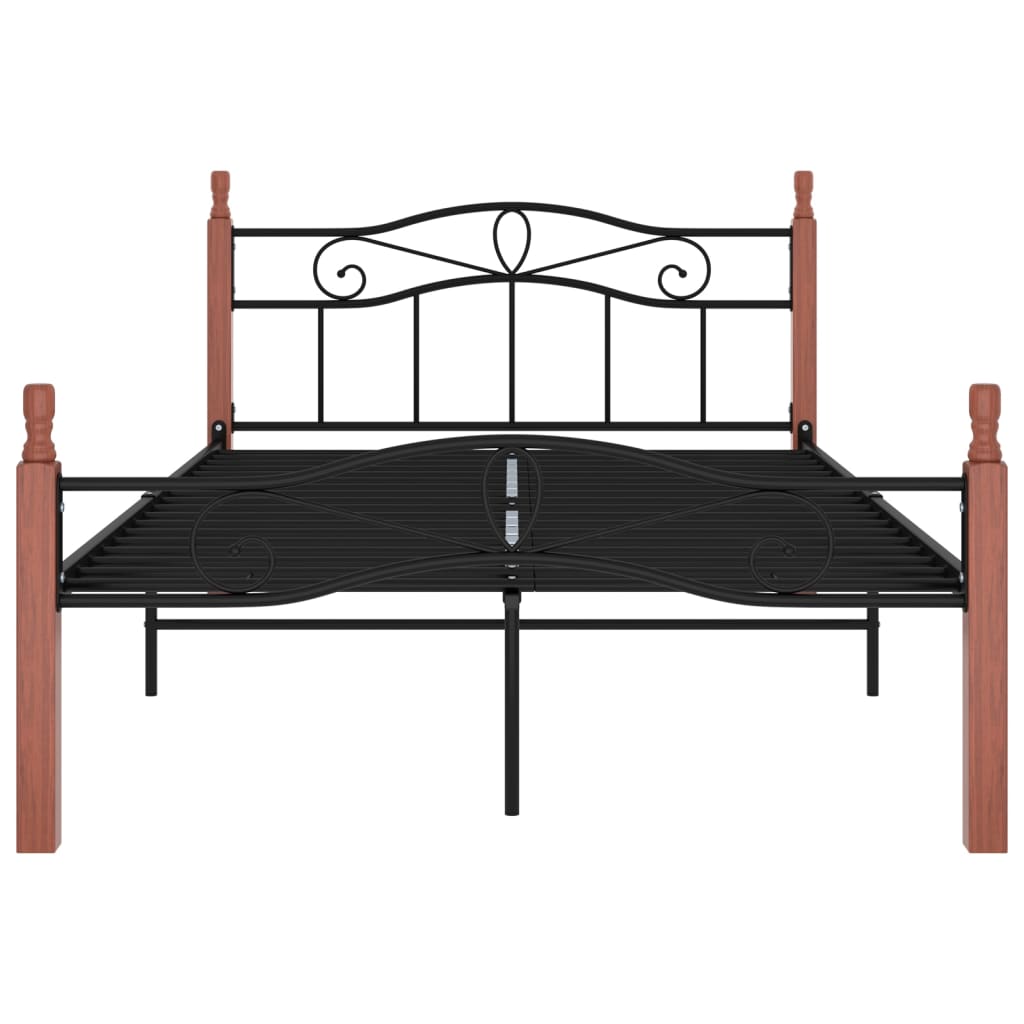 Cadru de pat, negru, 120x200 cm, metal și lemn masiv de stejar - Lando