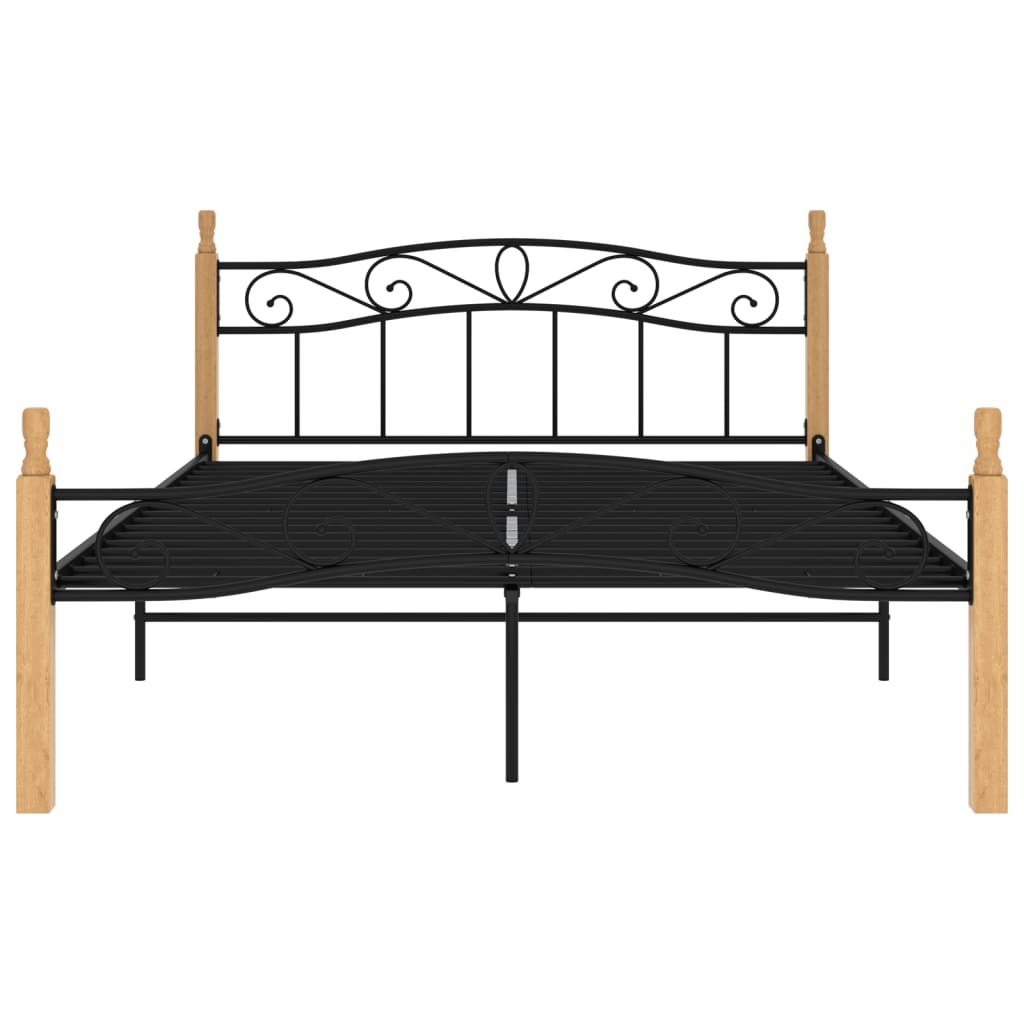 Cadru de pat, negru, 140x200 cm, metal și lemn masiv de stejar - Lando