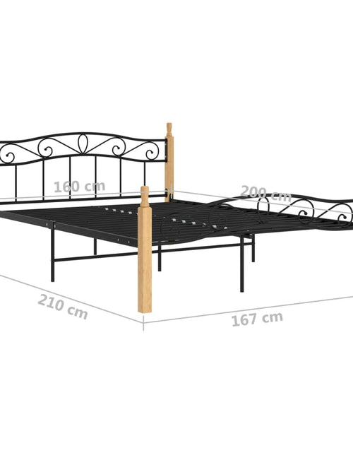 Загрузите изображение в средство просмотра галереи, Cadru de pat, negru, 160x200 cm, metal și lemn masiv de stejar - Lando
