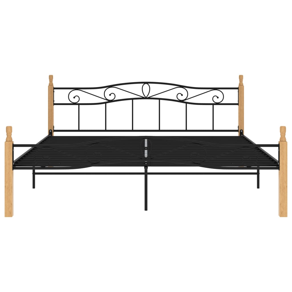 Cadru de pat, negru, 180x200 cm, metal și lemn masiv de stejar - Lando