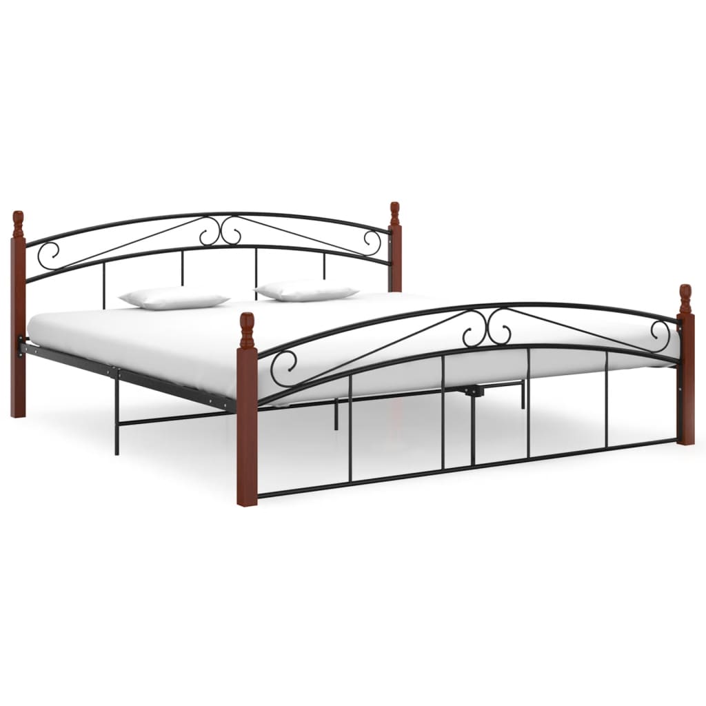 Cadru de pat, negru, 180x200 cm, metal și lemn masiv stejar - Lando