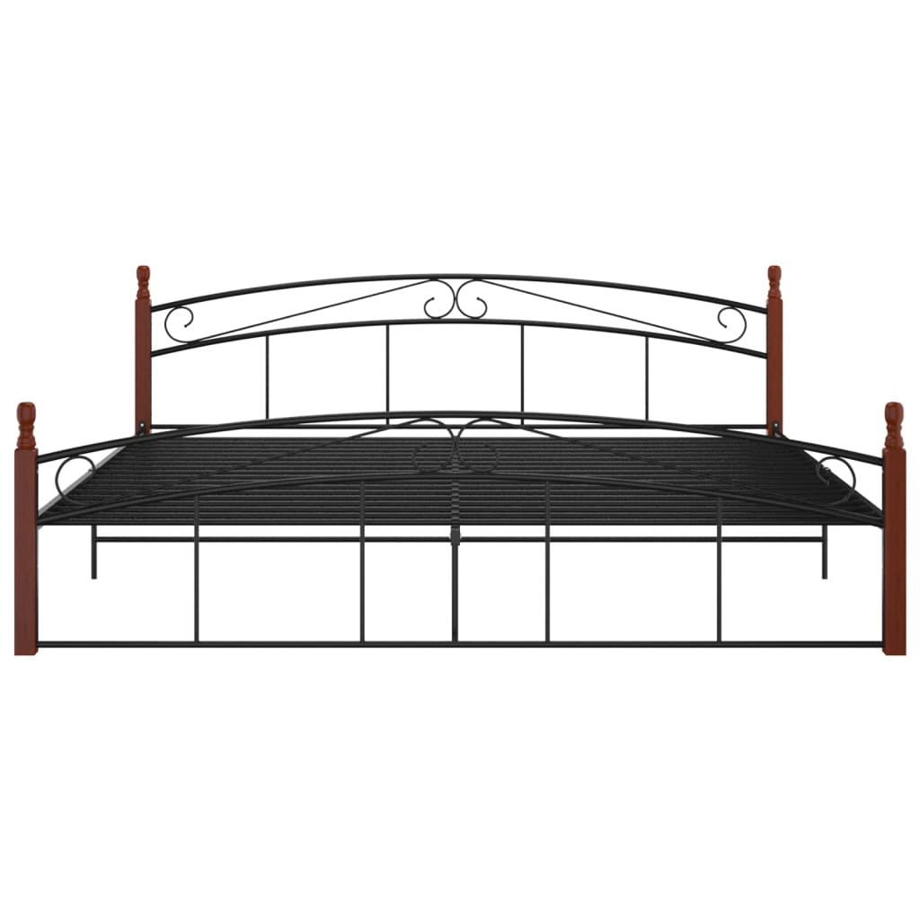 Cadru de pat, negru, 200x200 cm, metal și lemn masiv de stejar - Lando