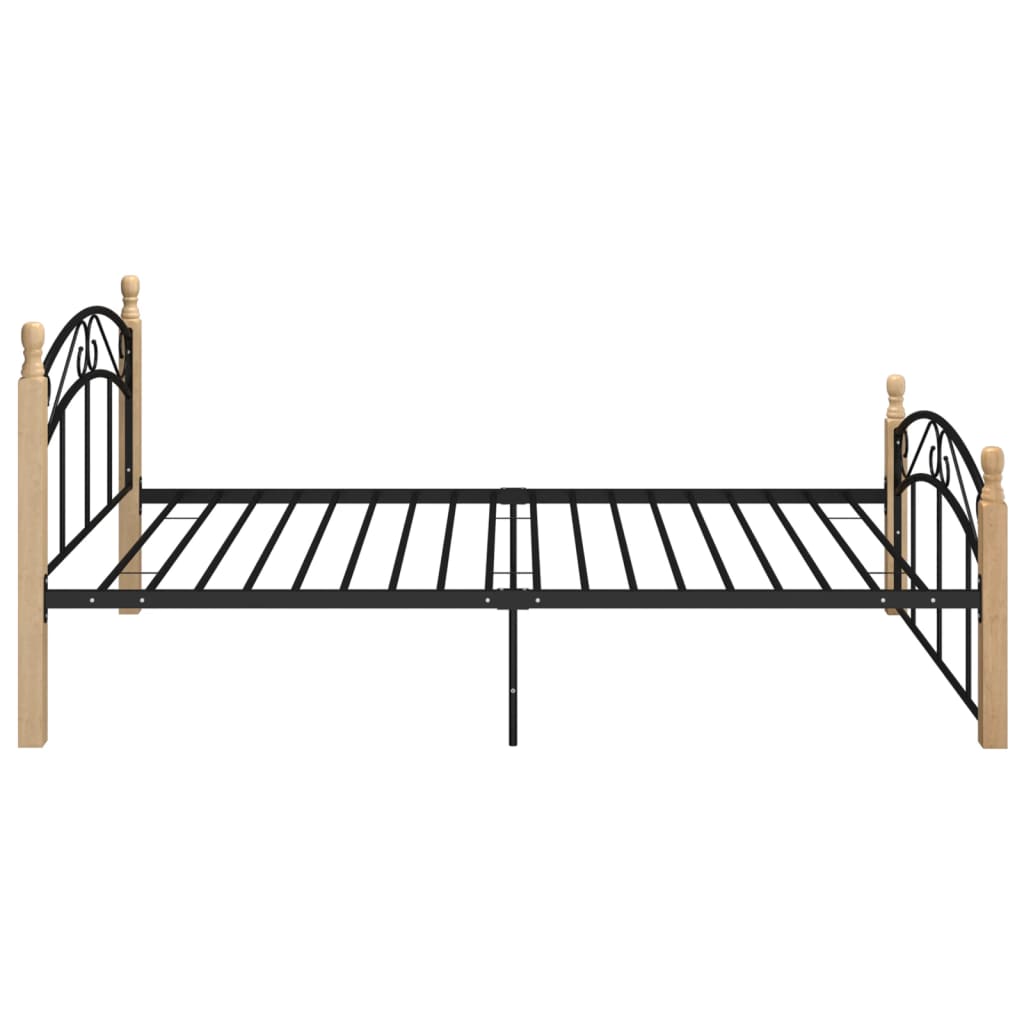 Cadru de pat, negru, 120x200 cm, metal și lemn masiv de stejar - Lando