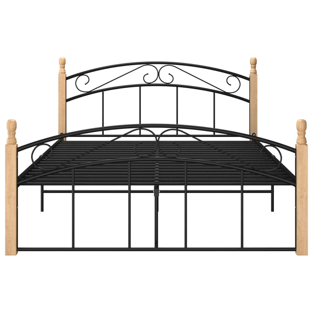 Cadru de pat, negru, 140x200 cm, metal și lemn masiv de stejar - Lando