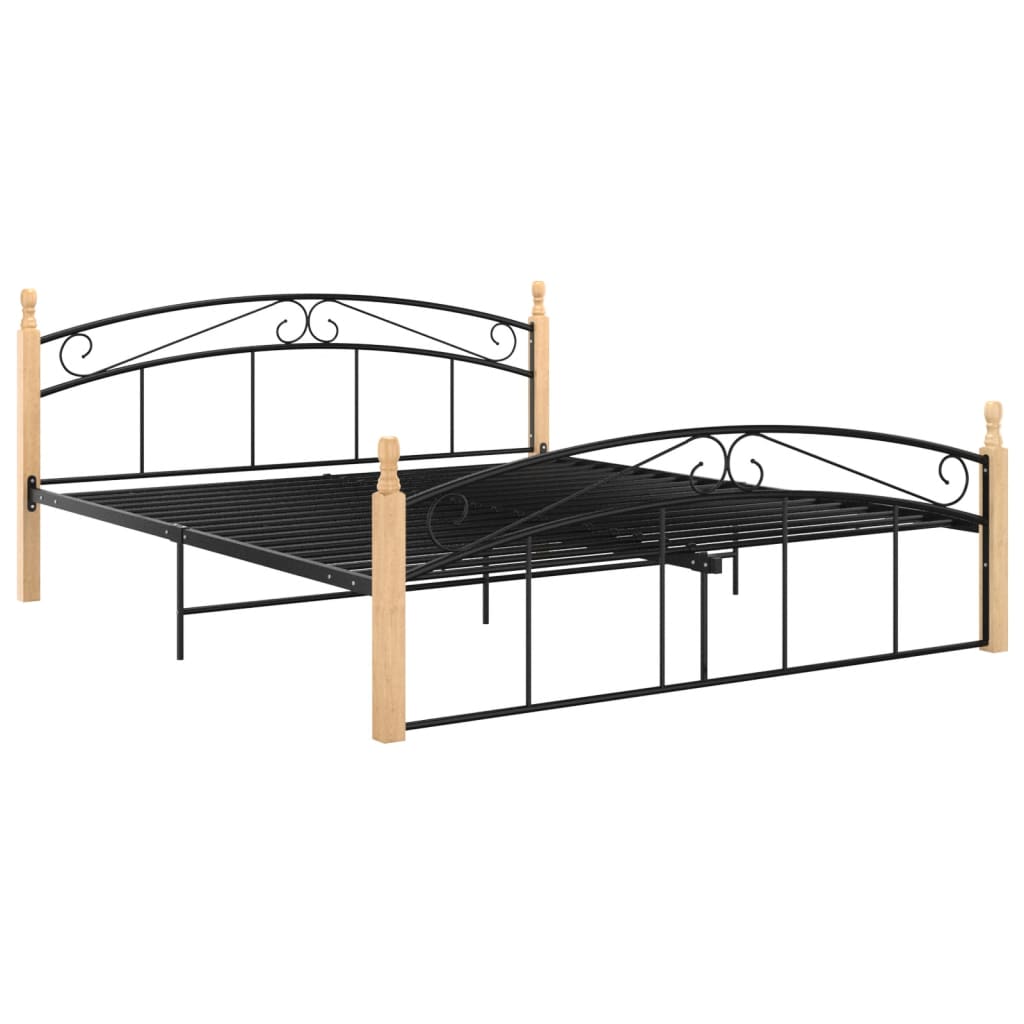 Cadru de pat, negru, 160x200 cm, metal și lemn masiv de stejar - Lando