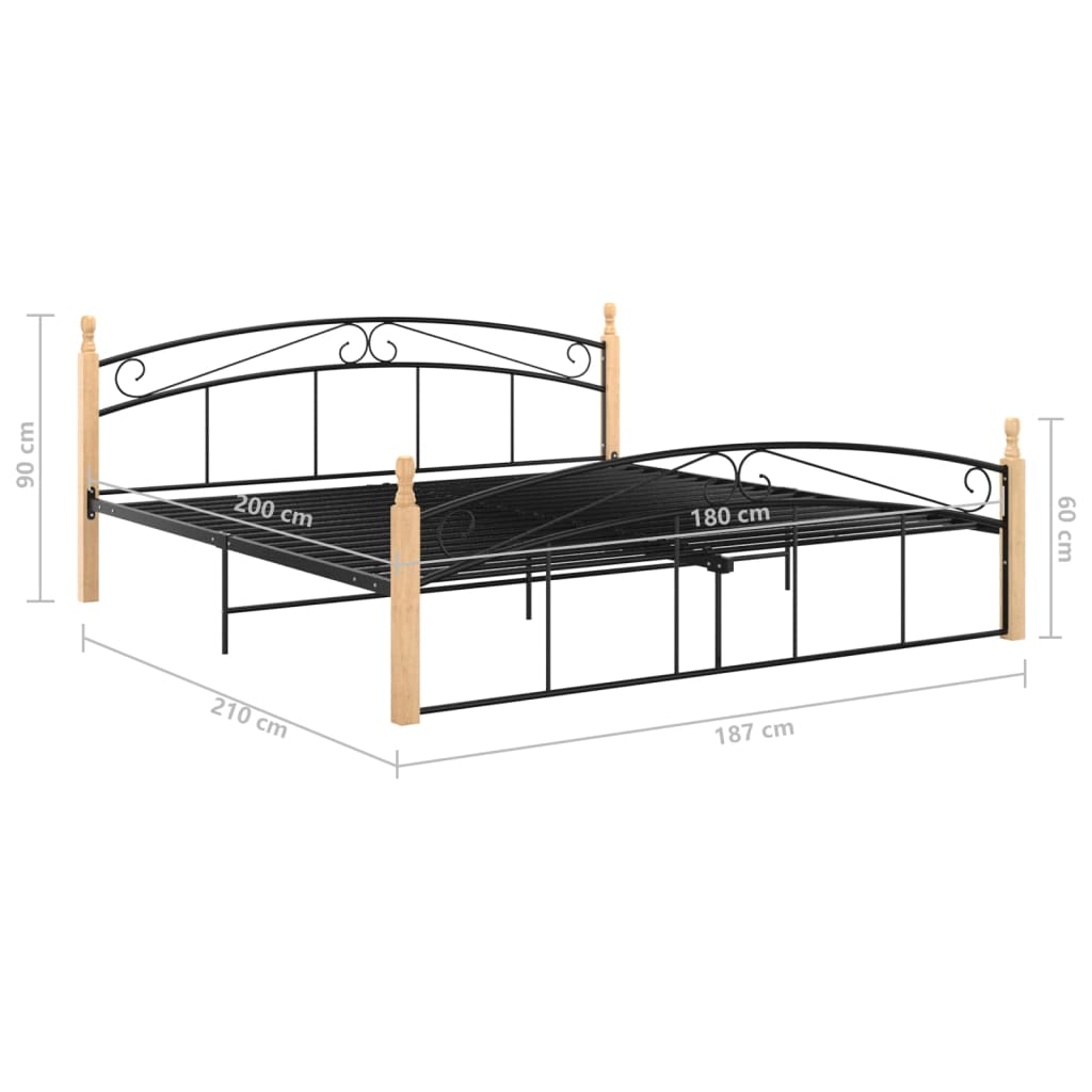 Cadru de pat, negru, 180x200 cm, metal și lemn masiv de stejar - Lando