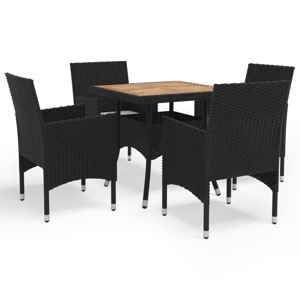 Set mobilier grădină, 5 piese, negru, poliratan, lemn acacia - Lando