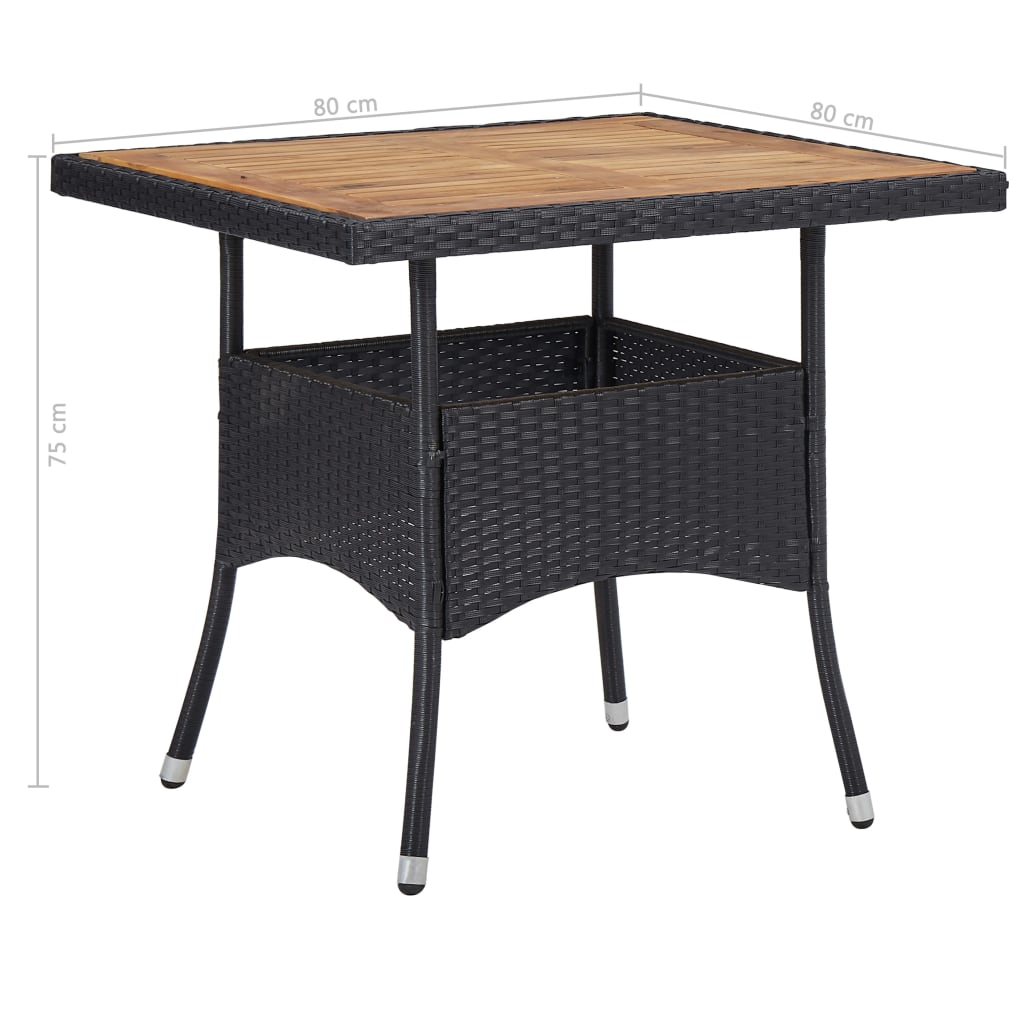 Set mobilier grădină, 5 piese, negru, poliratan, lemn acacia - Lando