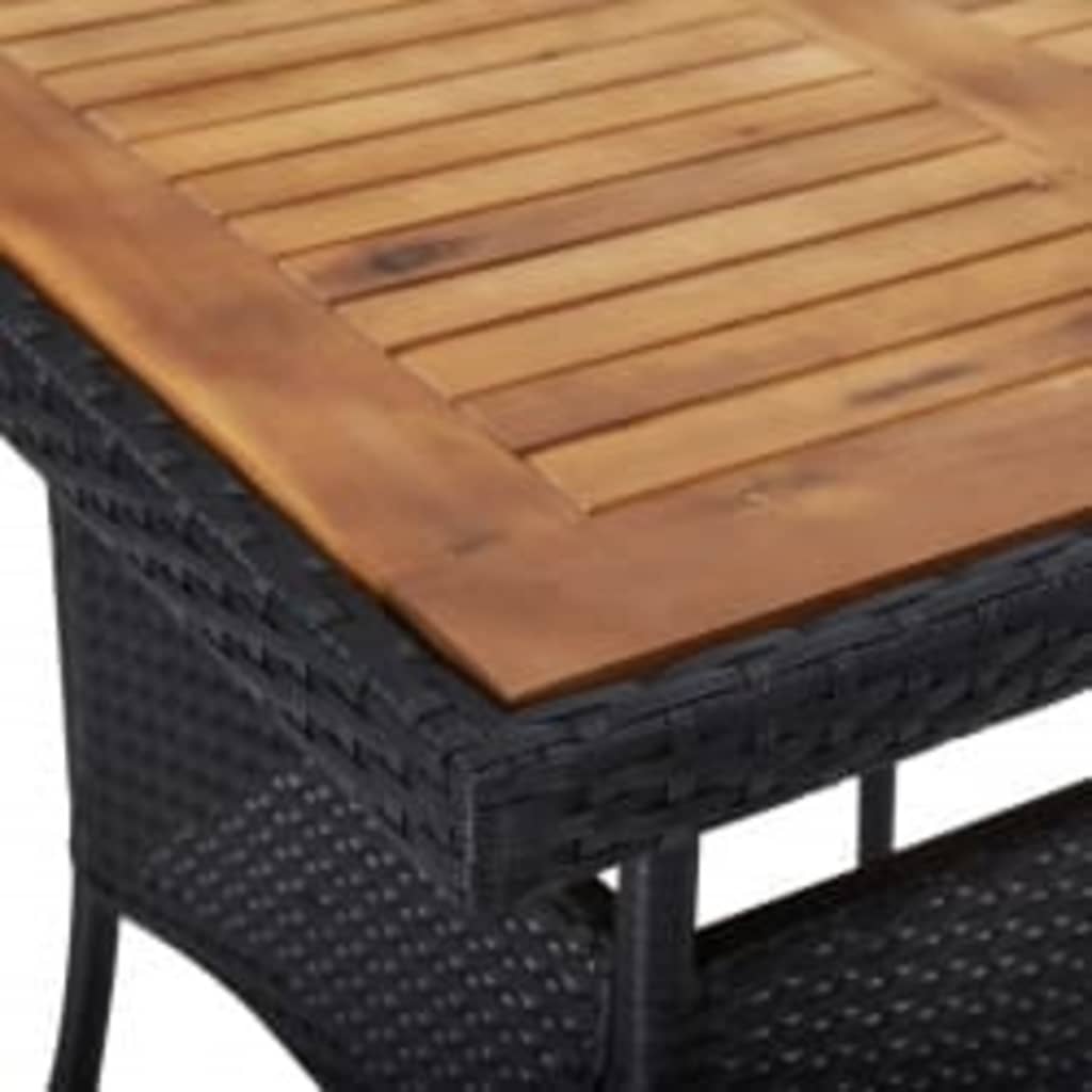 Set mobilier grădină, 5 piese, negru, poliratan, lemn acacia - Lando