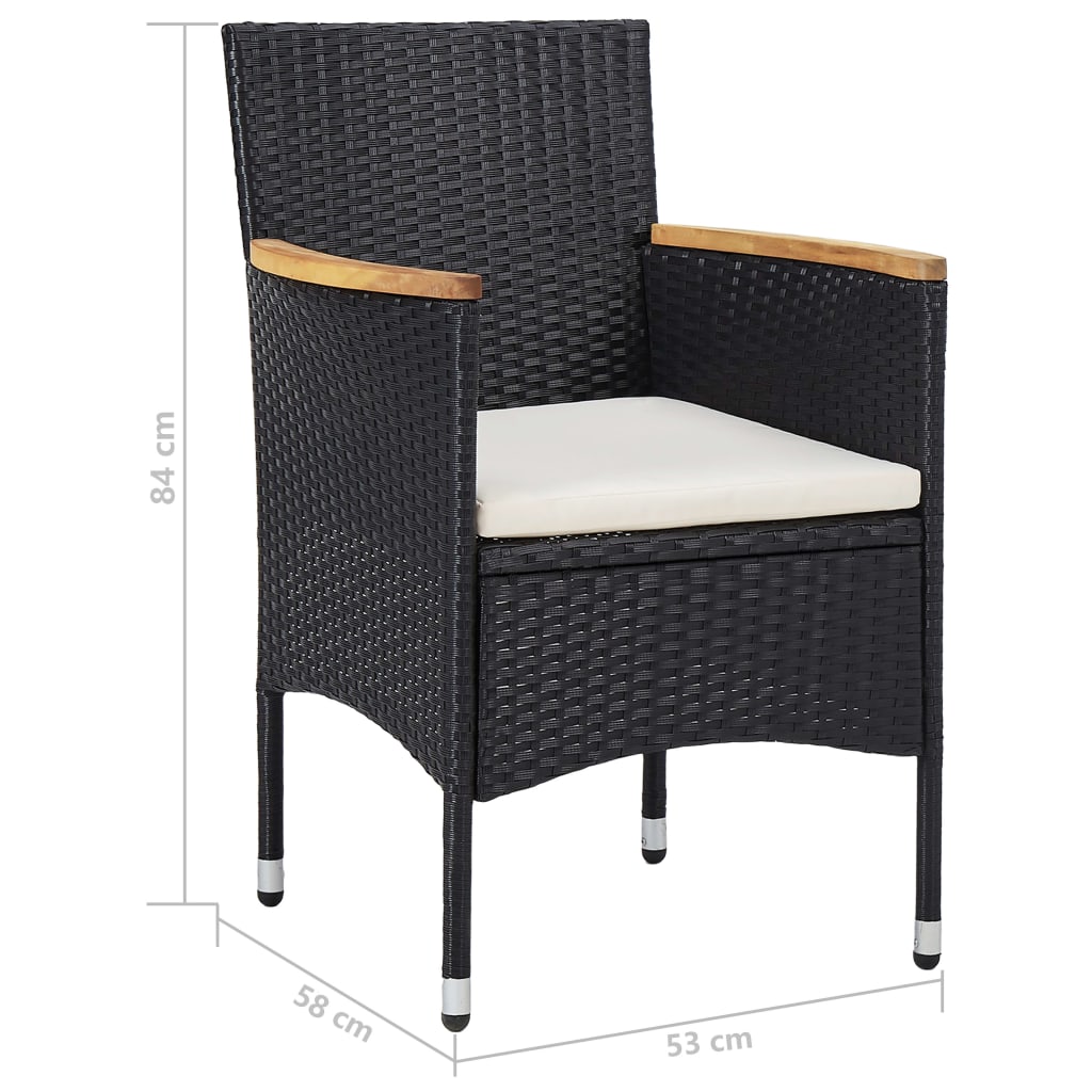 Set mobilier grădină, 5 piese, negru, poliratan, lemn acacia - Lando