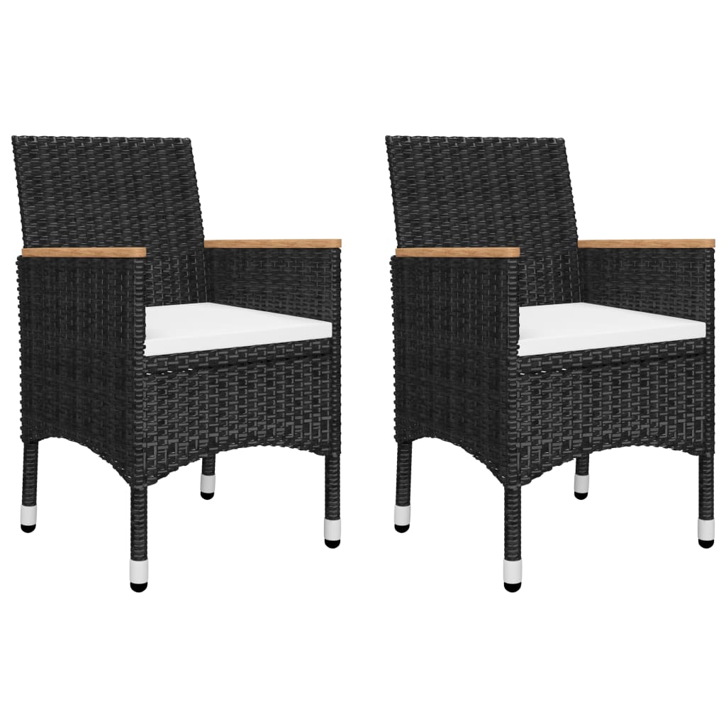 Set mobilier bistro, 3 piese, negru, poliratan/lemn de acacia - Lando