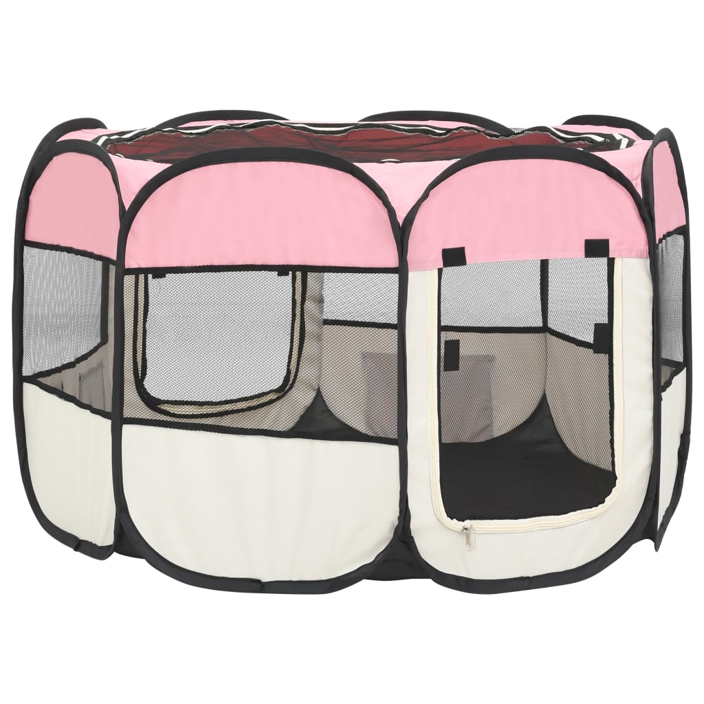 Țarc joacă pliabil câini cu sac de transport roz 90x90x58 cm Lando - Lando