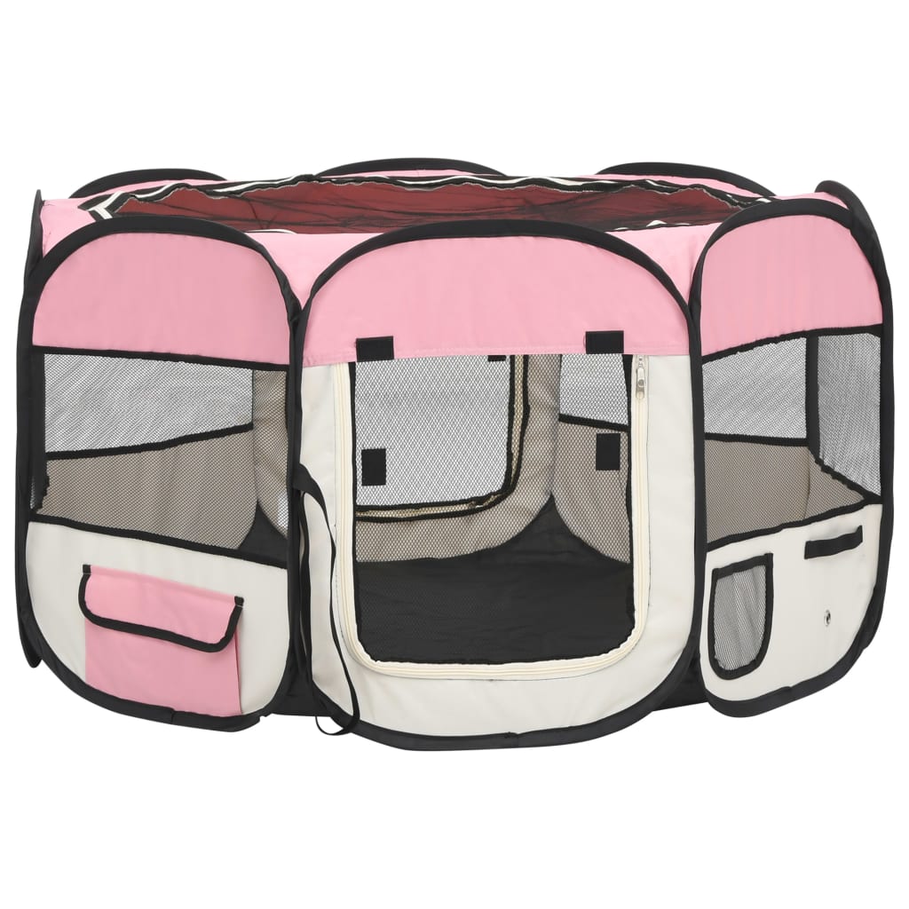 Țarc joacă pliabil câini cu sac de transport roz 110x110x58 cm Lando - Lando
