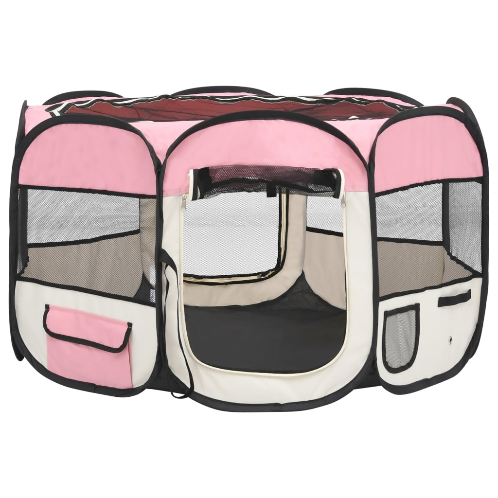 Țarc joacă pliabil câini cu sac de transport roz 110x110x58 cm Lando - Lando