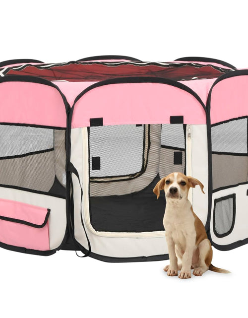 Загрузите изображение в средство просмотра галереи, Țarc joacă pliabil câini cu sac de transport roz 110x110x58 cm Lando - Lando
