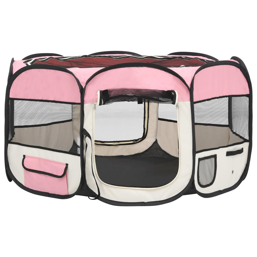 Țarc joacă pliabil câini cu sac de transport roz 125x125x61 cm Lando - Lando