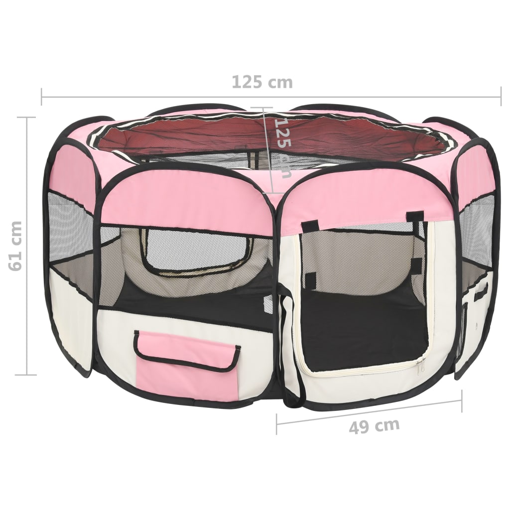 Țarc joacă pliabil câini cu sac de transport roz 125x125x61 cm Lando - Lando