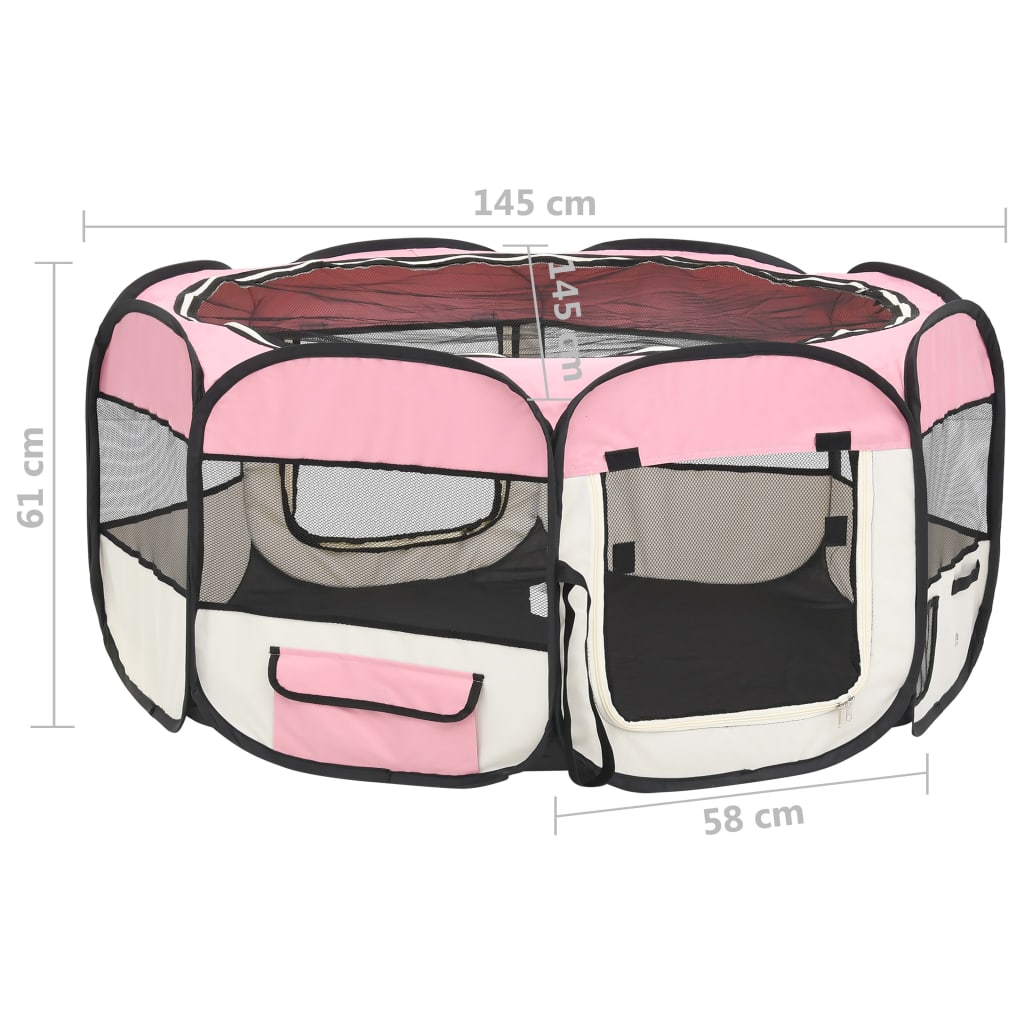 Țarc de câini pliabil cu sac de transport, roz, 145x145x61 cm Lando - Lando