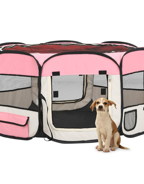 Încărcați imaginea în vizualizatorul Galerie, Țarc de câini pliabil cu sac de transport, roz, 145x145x61 cm Lando - Lando
