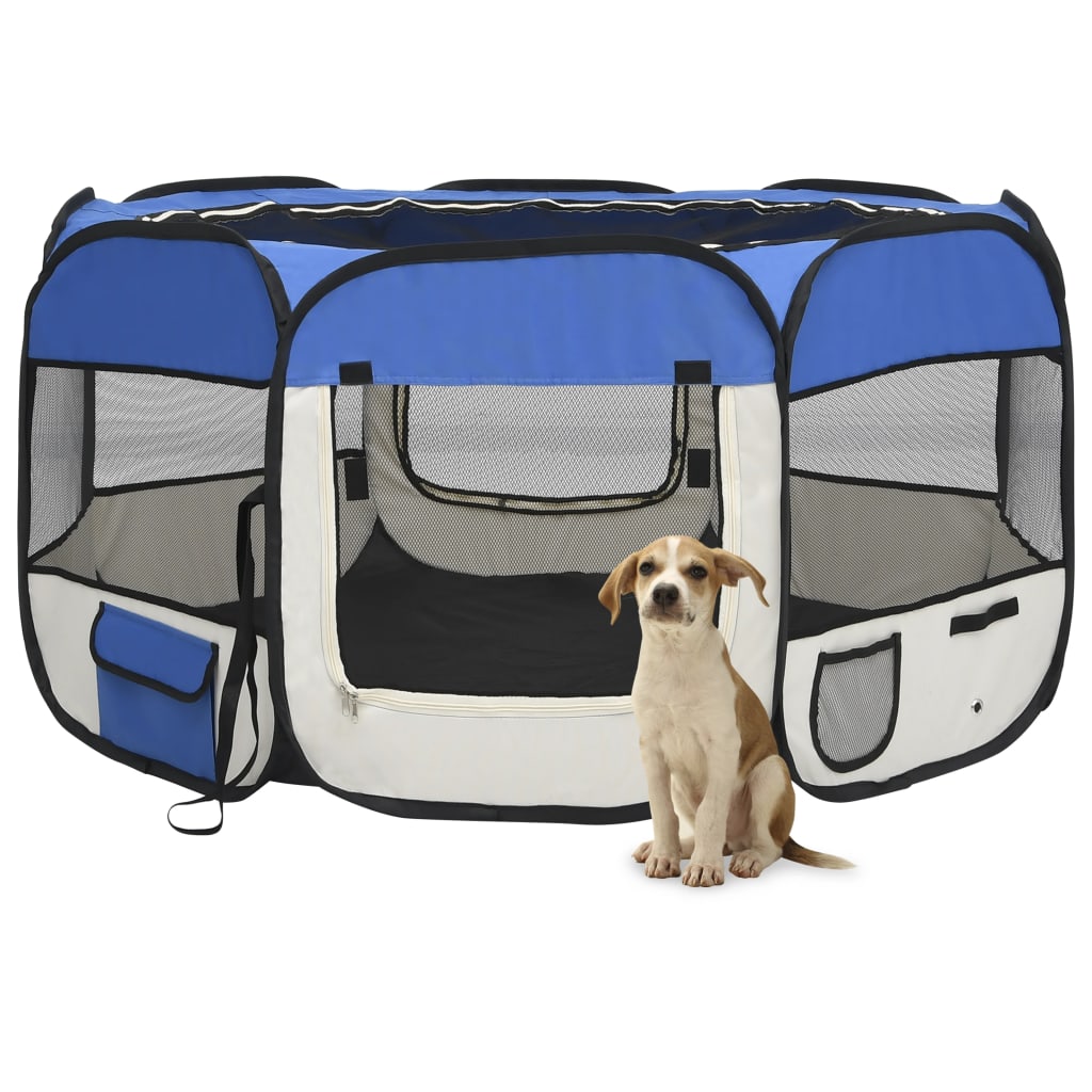Țarc câini pliabil cu sac de transport, albastru, 125x125x61 cm Lando - Lando